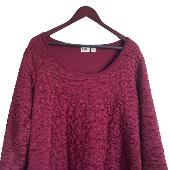 Cato Women Tunic Top 18/20 Maroon Rippled Textured Fabric Stretch Work Office - Picture 4 of 8